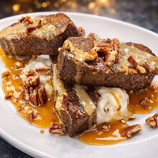 True Grit American Bistro's pecan-topped French toast with syrup and whipped cream.