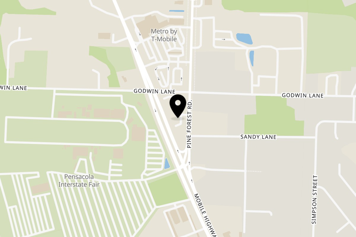 Map showing the location of True Grit kitchen & Cantina on 6675 Pine Forest Rd #12 in Pensacola