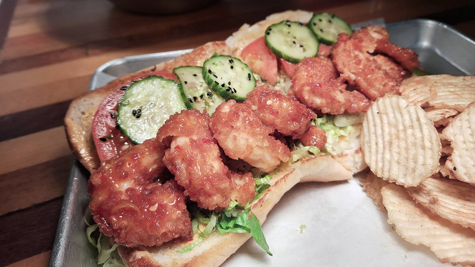 Firecracker Shrimp Poboy at True Grit American Bistro in Pensacola Florida.